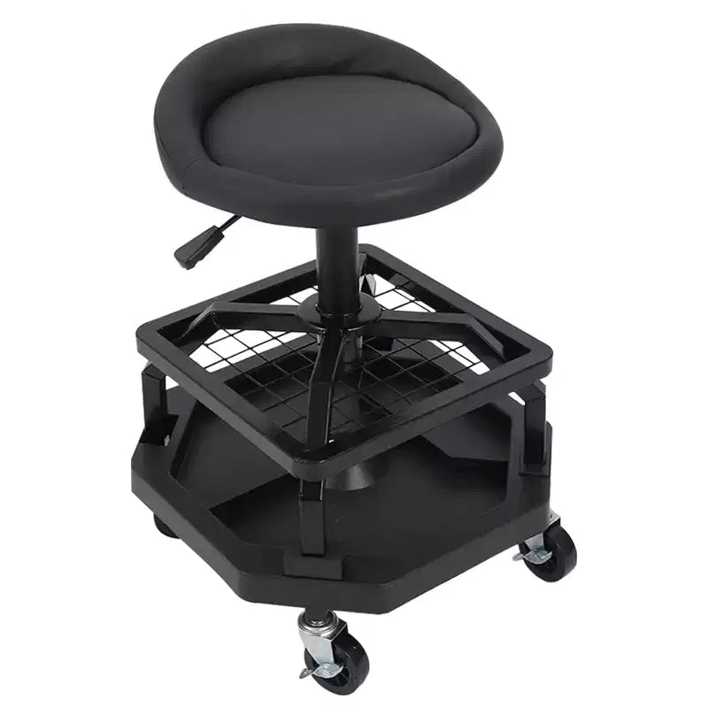 Rolling Shop Stool with Wheels, Double-Layer Mesh Frame Rolling Garage Stool, 330 lbs Weight Capacity