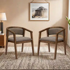 Poltroncina da pranzo Mid-Century, in Beige/Rovere, rivestimento in Bouclé, set da 2
