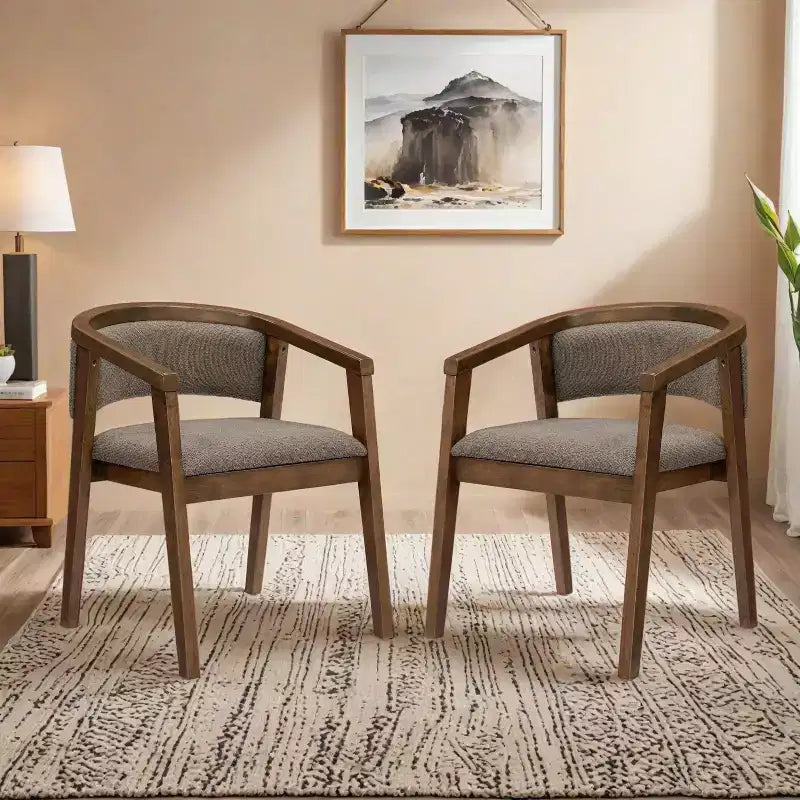 Poltroncina da pranzo Mid-Century, in Beige/Rovere, rivestimento in Bouclé, set da 2