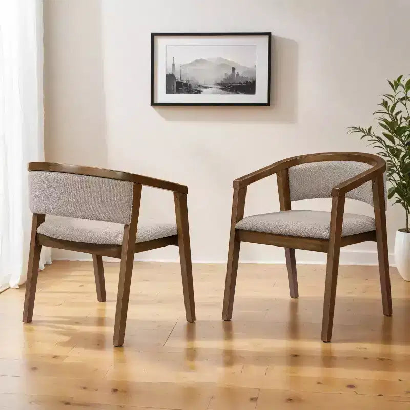 Poltroncina da pranzo Mid-Century, in Beige/Rovere, rivestimento in Bouclé, set da 2