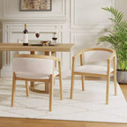 Poltroncina da pranzo Mid-Century, in Beige/Rovere, rivestimento in Bouclé, set da 2