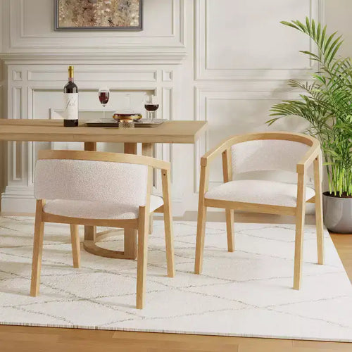 Poltroncina da pranzo Mid-Century, in Beige/Rovere, rivestimento in Bouclé, set da 2