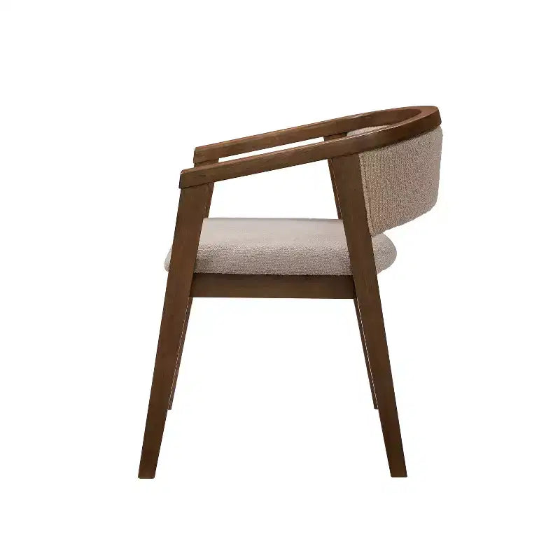 Poltroncina da pranzo Mid-Century, in Beige/Rovere, rivestimento in Bouclé, set da 2