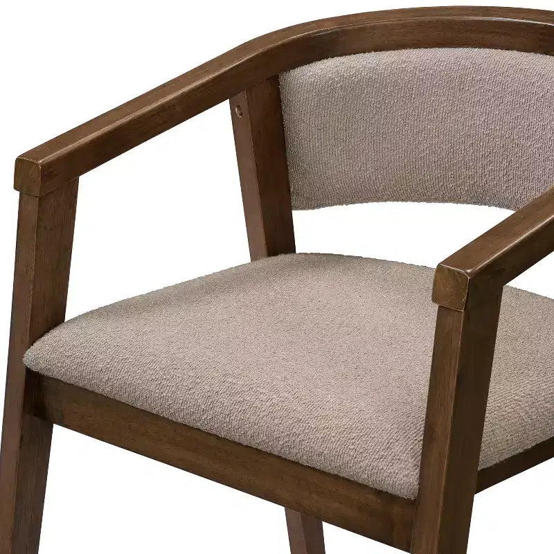 Poltroncina da pranzo Mid-Century, in Beige/Rovere, rivestimento in Bouclé, set da 2