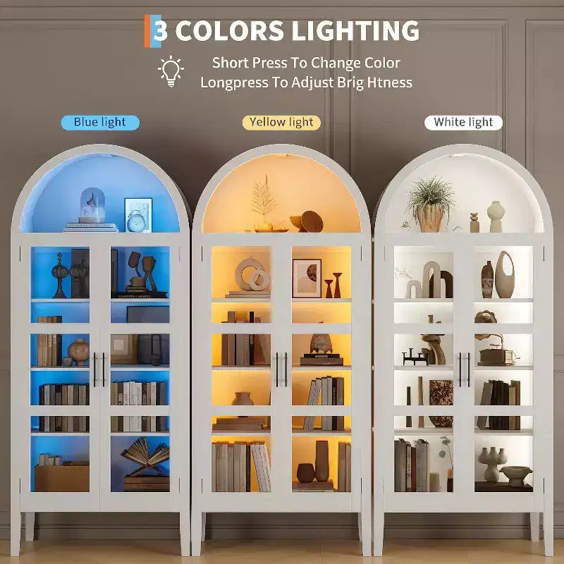 Dispensa bianca ad arco con LED, ante in vetro e ripiani regolabili – Montaggio in 1 persona