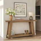 Consolle in Legno Massello Marrone a 2 Ripiani, Stile Rustico, Monouso