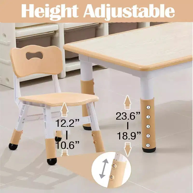 Tavolo e set di 6 sedie per bambini in verde bianco/legno massello, regolabili in altezza, età 2-10 anni