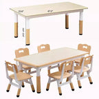 Tavolo e set di 6 sedie per bambini in verde bianco/legno massello, regolabili in altezza, età 2-10 anni