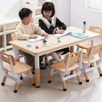 Tavolo e set di 6 sedie per bambini in verde bianco/legno massello, regolabili in altezza, età 2-10 anni