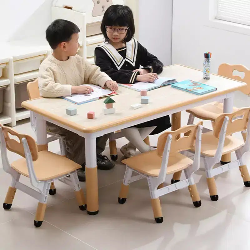Tavolo e set di 6 sedie per bambini in verde bianco/legno massello, regolabili in altezza, età 2-10 anni