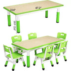 Tavolo e set di 6 sedie per bambini in verde bianco/legno massello, regolabili in altezza, età 2-10 anni
