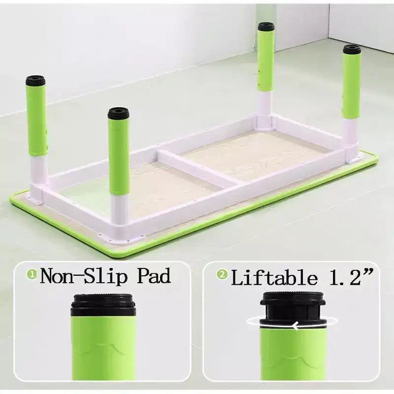Tavolo e set di 6 sedie per bambini in verde bianco/legno massello, regolabili in altezza, età 2-10 anni