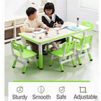 Tavolo e set di 6 sedie per bambini in verde bianco/legno massello, regolabili in altezza, età 2-10 anni