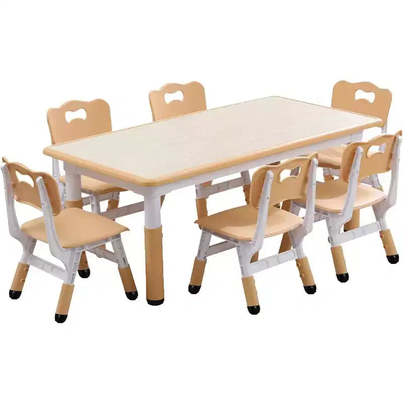 Tavolo e set di 6 sedie per bambini in verde bianco/legno massello, regolabili in altezza, età 2-10 anni