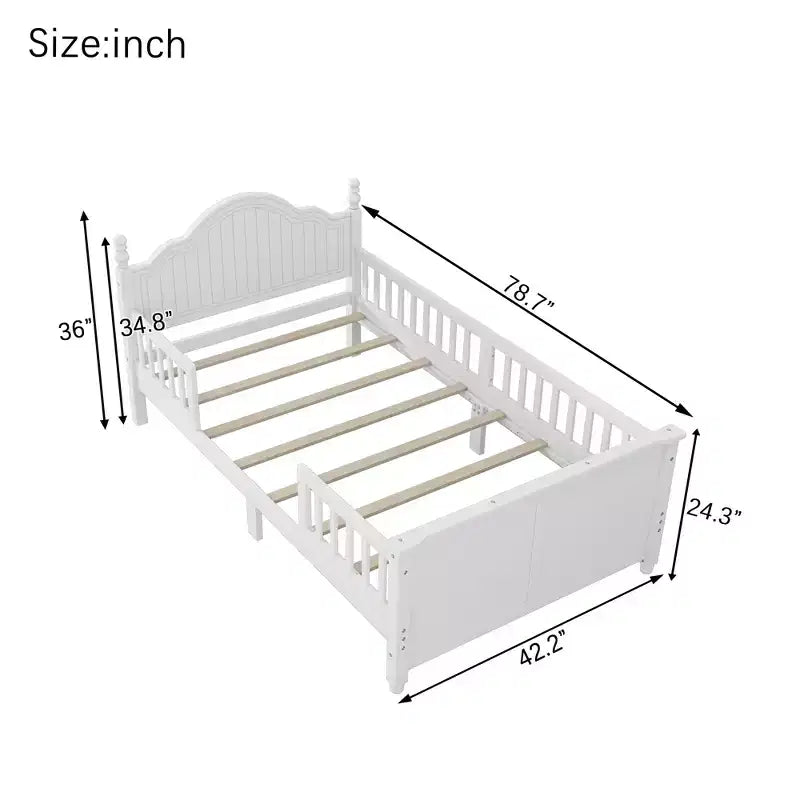 Letto a piattaforma per bambini grigio/bianco con testiera, pediera e sponde di sicurezza – Singolo / Una piazza e mezza