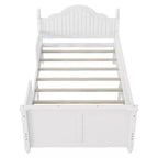 Letto a piattaforma per bambini grigio/bianco con testiera, pediera e sponde di sicurezza – Singolo / Una piazza e mezza