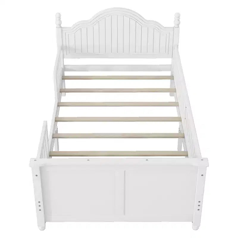 Letto a piattaforma per bambini grigio/bianco con testiera, pediera e sponde di sicurezza – Singolo / Una piazza e mezza