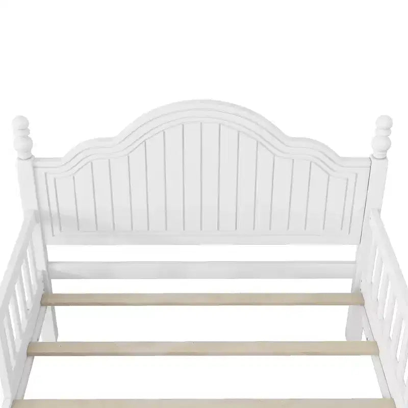 Letto a piattaforma per bambini grigio/bianco con testiera, pediera e sponde di sicurezza – Singolo / Una piazza e mezza