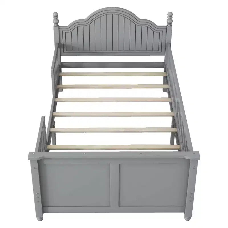 Letto a piattaforma per bambini grigio/bianco con testiera, pediera e sponde di sicurezza – Singolo / Una piazza e mezza