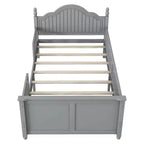 Letto a piattaforma per bambini grigio/bianco con testiera, pediera e sponde di sicurezza – Singolo / Una piazza e mezza