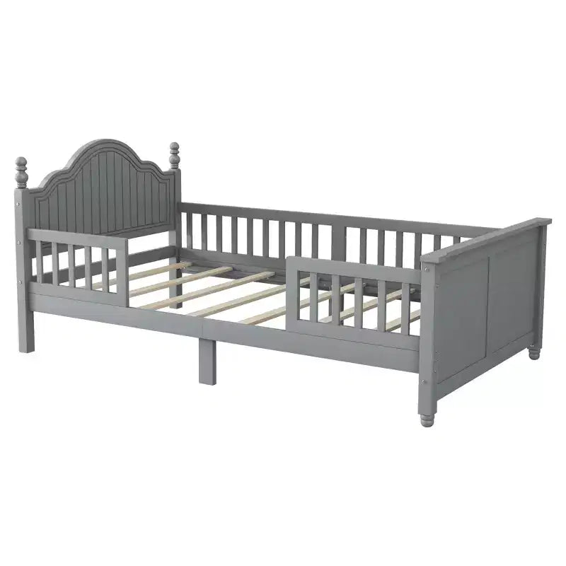 Letto a piattaforma per bambini grigio/bianco con testiera, pediera e sponde di sicurezza – Singolo / Una piazza e mezza