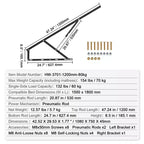 Kit ferramenta letto con sollevatore a gas nero, adatto a letti da 150x180 cm, capacità 70 kg, montaggio da 1 persona