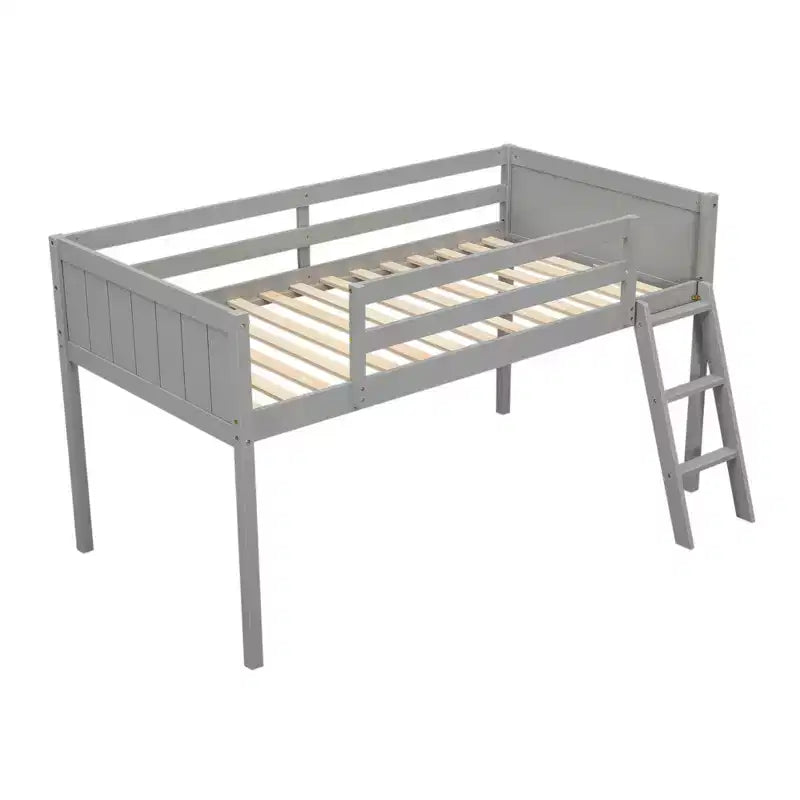 Letto a soppalco per bambini grigio/bianco con sponde di sicurezza – Singolo / Matrimoniale, Adatto a 1
