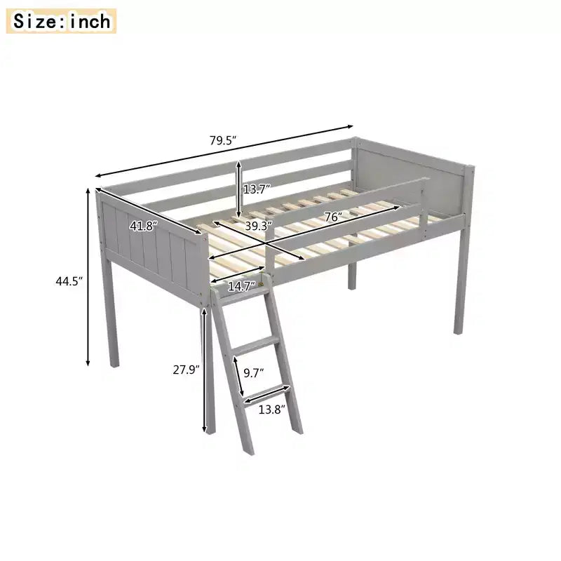 Letto a soppalco per bambini grigio/bianco con sponde di sicurezza – Singolo / Matrimoniale, Adatto a 1