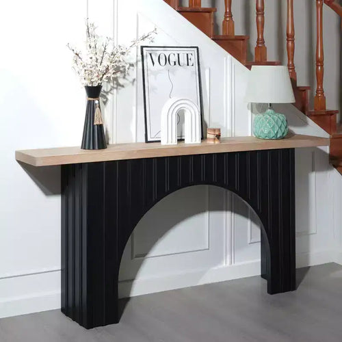 Tavolo Consolle Nero e Marrone, Base ad Arco, Montaggio da 1 Persona, 66"