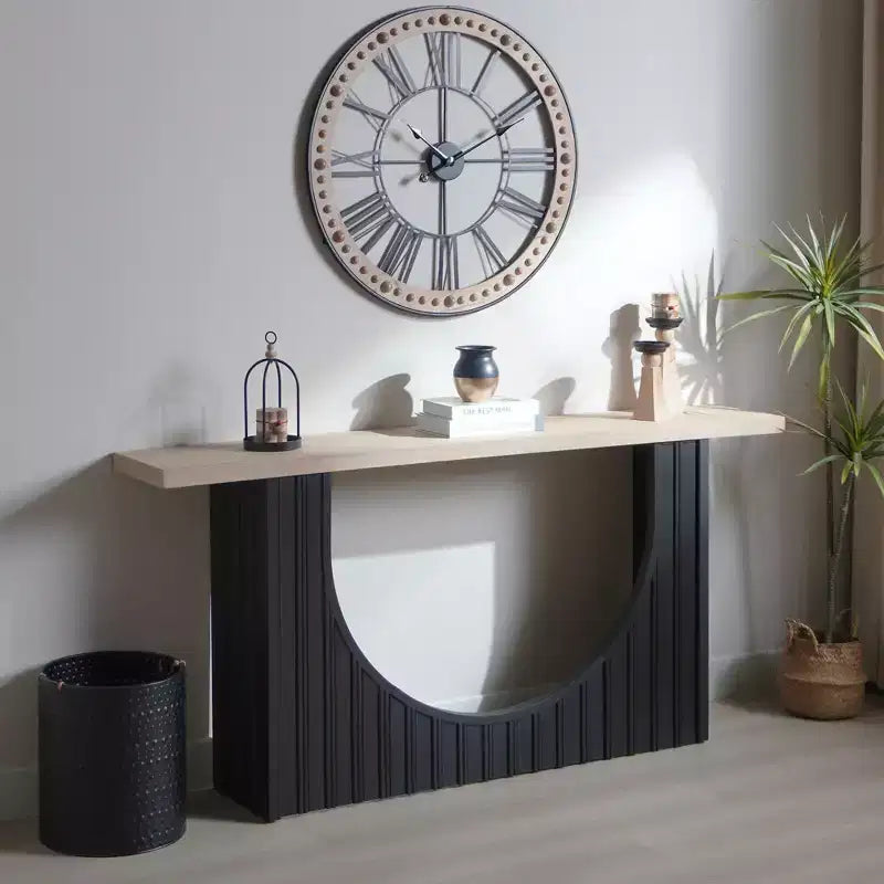 Tavolo Consolle Nero e Marrone, Base ad Arco, Montaggio da 1 Persona, 66"