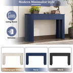 Consolle blu navy scanalata con 2 cassetti, piano ovale – Montaggio per 1 persona