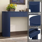 Consolle blu navy scanalata con 2 cassetti, piano ovale – Montaggio per 1 persona