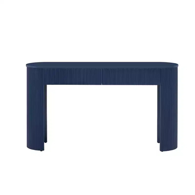 Consolle blu navy scanalata con 2 cassetti, piano ovale – Montaggio per 1 persona