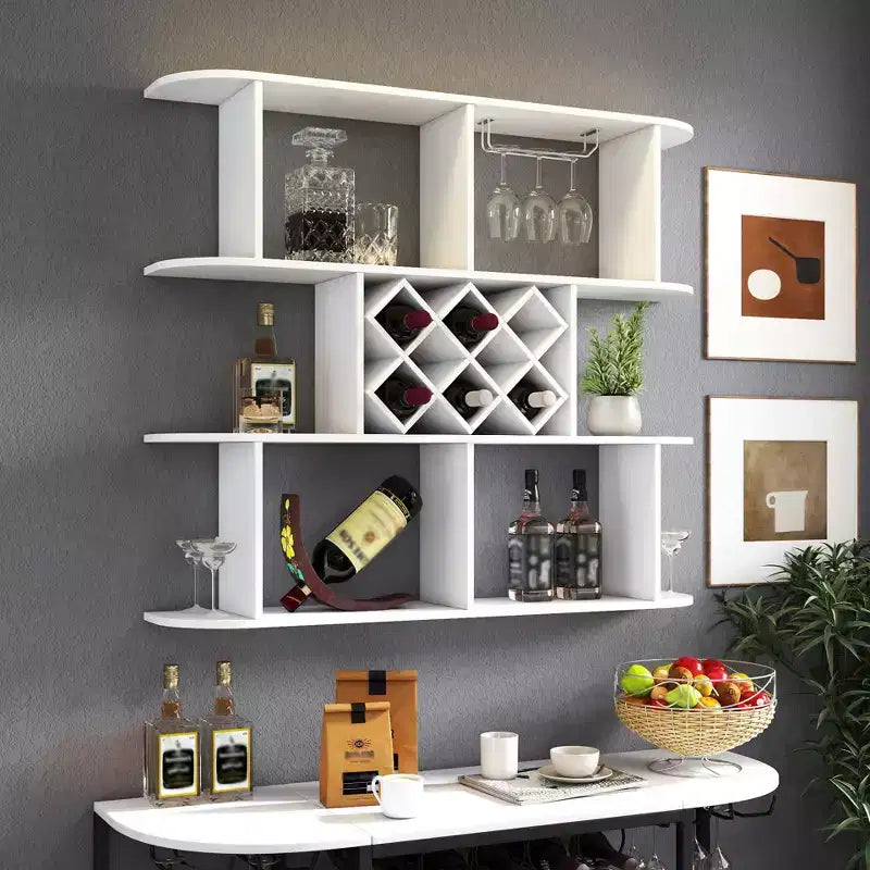 Cantinetta da Muro a 3 Livelli Marrone / Bianca – Singola Bottiglia, Porta Bicchieri da Vino, per 1 Persona