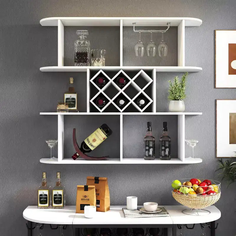 Cantinetta da Muro a 3 Livelli Marrone / Bianca – Singola Bottiglia, Porta Bicchieri da Vino, per 1 Persona