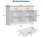 Credenza a buffet da fattoria bianca – 4 ante e 2 cassetti, 1 posto
