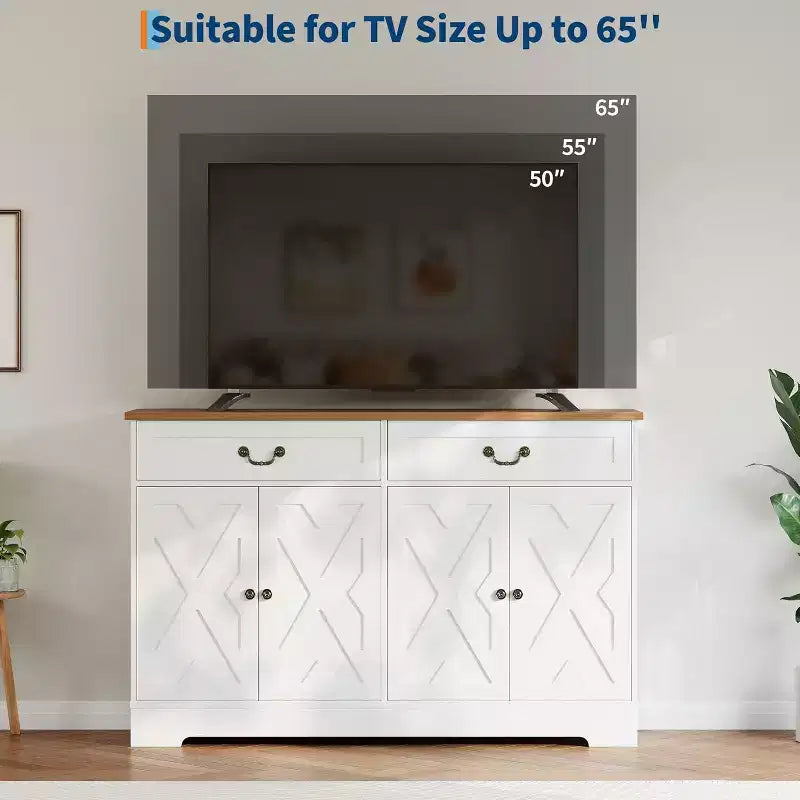 Credenza a buffet da fattoria bianca – 4 ante e 2 cassetti, 1 posto