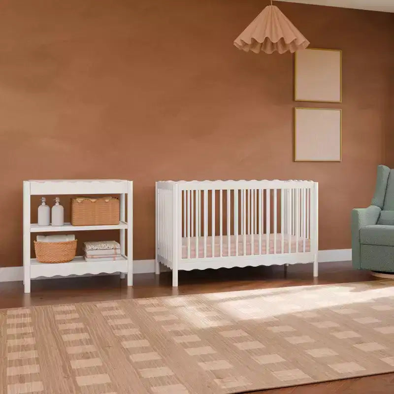 Fasciatoio con 2 Ripiani – Blu Caletta / Miele / Verde Salvia Chiaro / Noce Naturale / Giallo Pallido / Bianco | Stile Onda Arrotondata | 1 Bambino
