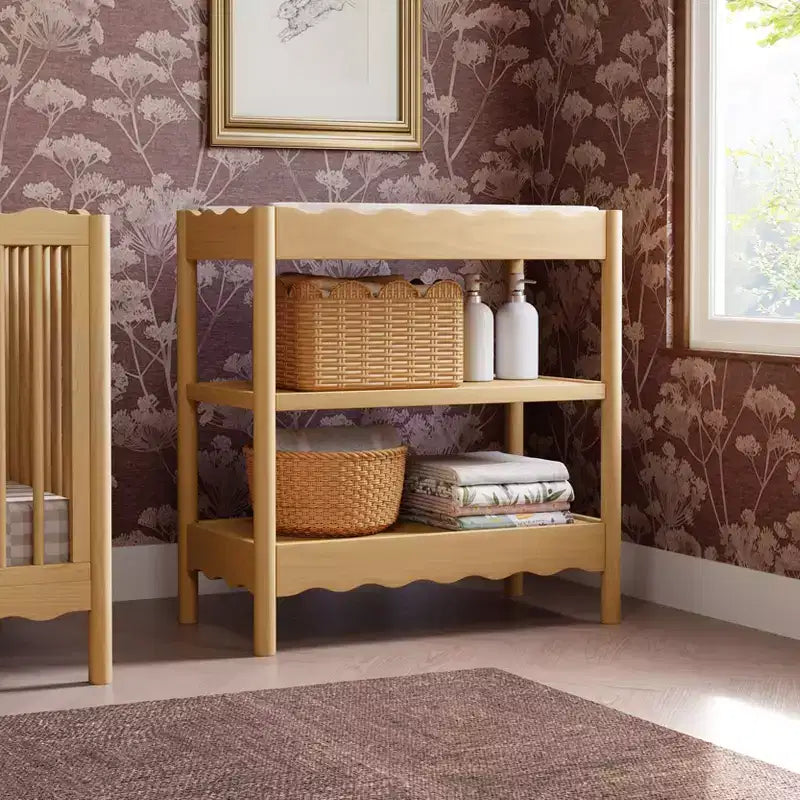 Fasciatoio con 2 Ripiani – Blu Caletta / Miele / Verde Salvia Chiaro / Noce Naturale / Giallo Pallido / Bianco | Stile Onda Arrotondata | 1 Bambino