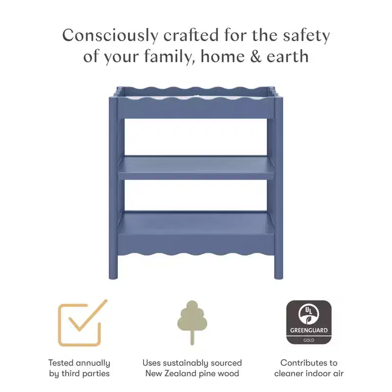 Fasciatoio con 2 Ripiani – Blu Caletta / Miele / Verde Salvia Chiaro / Noce Naturale / Giallo Pallido / Bianco | Stile Onda Arrotondata | 1 Bambino