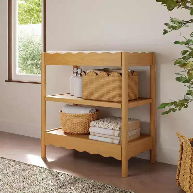 Fasciatoio con 2 Ripiani – Blu Caletta / Miele / Verde Salvia Chiaro / Noce Naturale / Giallo Pallido / Bianco | Stile Onda Arrotondata | 1 Bambino
