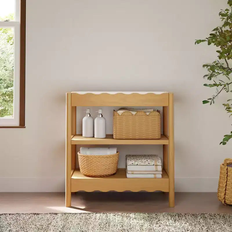 Fasciatoio con 2 Ripiani – Blu Caletta / Miele / Verde Salvia Chiaro / Noce Naturale / Giallo Pallido / Bianco | Stile Onda Arrotondata | 1 Bambino