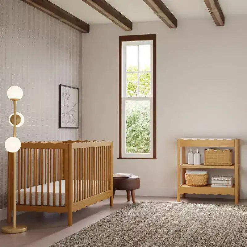 Fasciatoio con 2 Ripiani – Blu Caletta / Miele / Verde Salvia Chiaro / Noce Naturale / Giallo Pallido / Bianco | Stile Onda Arrotondata | 1 Bambino