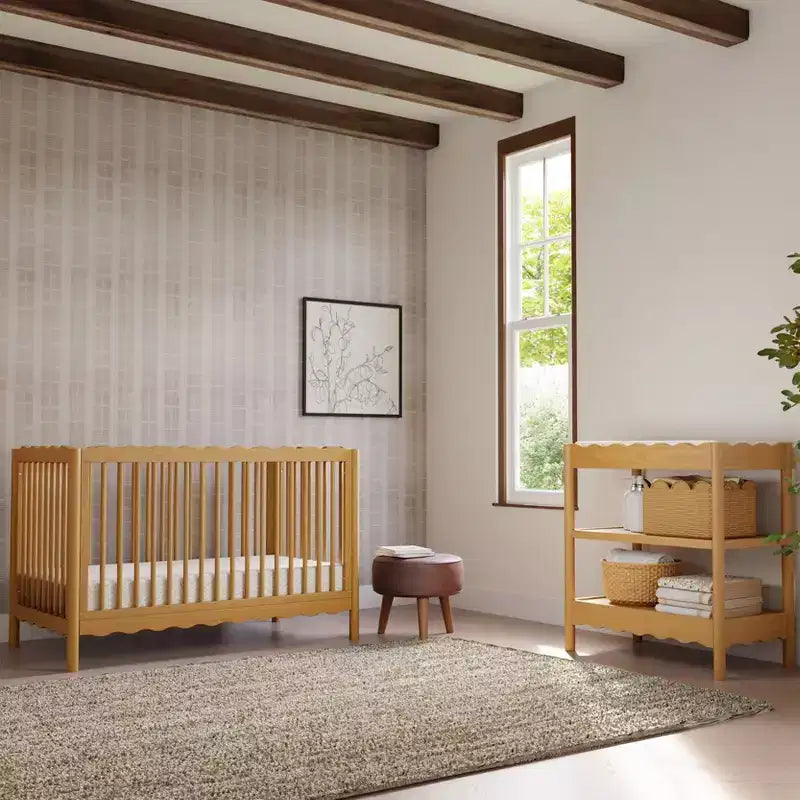 Fasciatoio con 2 Ripiani – Blu Caletta / Miele / Verde Salvia Chiaro / Noce Naturale / Giallo Pallido / Bianco | Stile Onda Arrotondata | 1 Bambino