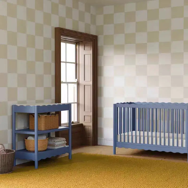 Fasciatoio con 2 Ripiani – Blu Caletta / Miele / Verde Salvia Chiaro / Noce Naturale / Giallo Pallido / Bianco | Stile Onda Arrotondata | 1 Bambino