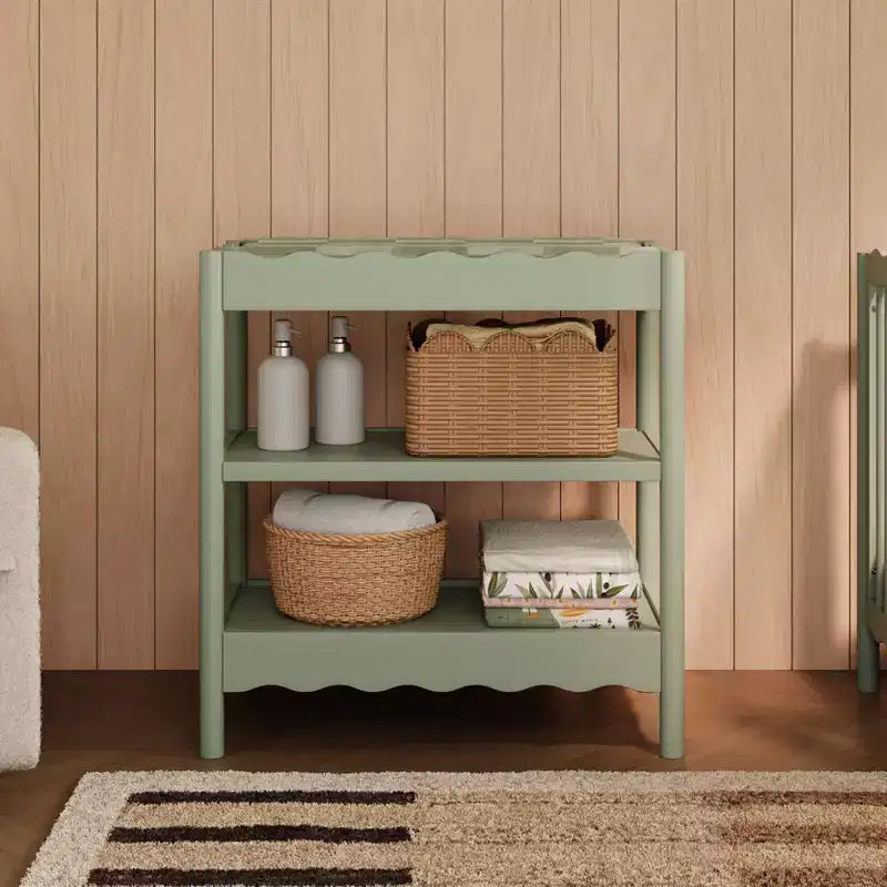 Fasciatoio con 2 Ripiani – Blu Caletta / Miele / Verde Salvia Chiaro / Noce Naturale / Giallo Pallido / Bianco | Stile Onda Arrotondata | 1 Bambino