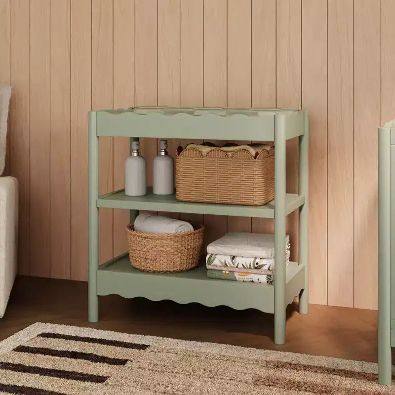 Fasciatoio con 2 Ripiani – Blu Caletta / Miele / Verde Salvia Chiaro / Noce Naturale / Giallo Pallido / Bianco | Stile Onda Arrotondata | 1 Bambino