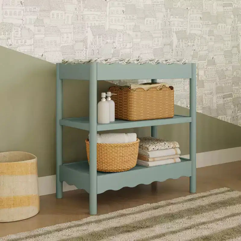 Fasciatoio con 2 Ripiani – Blu Caletta / Miele / Verde Salvia Chiaro / Noce Naturale / Giallo Pallido / Bianco | Stile Onda Arrotondata | 1 Bambino