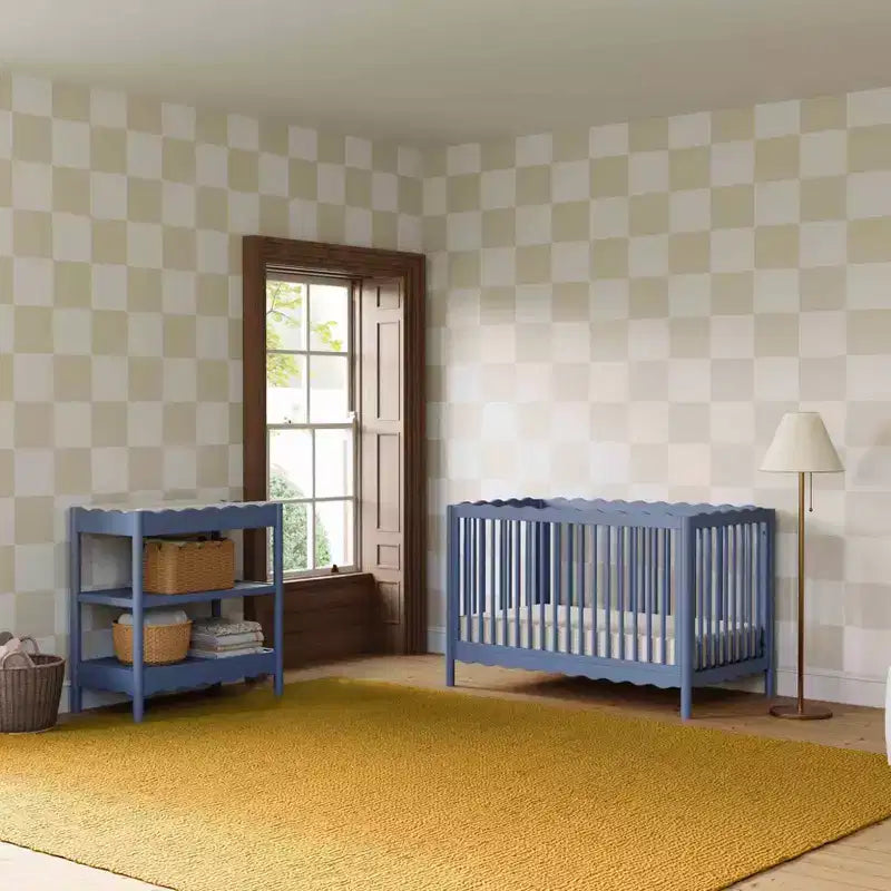 Fasciatoio con 2 Ripiani – Blu Caletta / Miele / Verde Salvia Chiaro / Noce Naturale / Giallo Pallido / Bianco | Stile Onda Arrotondata | 1 Bambino