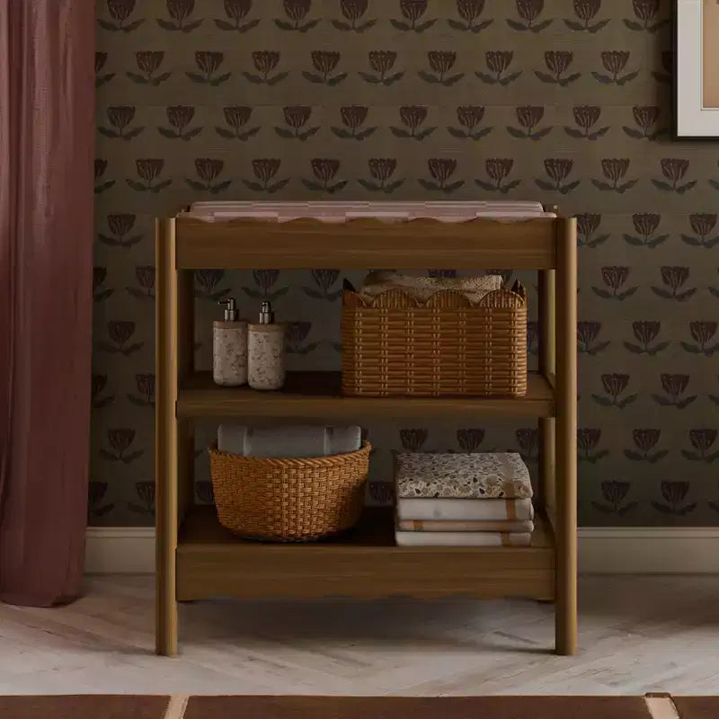 Fasciatoio con 2 Ripiani – Blu Caletta / Miele / Verde Salvia Chiaro / Noce Naturale / Giallo Pallido / Bianco | Stile Onda Arrotondata | 1 Bambino
